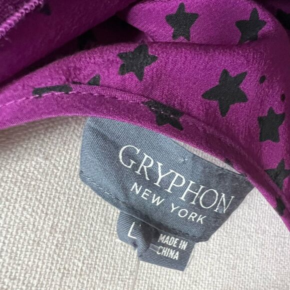 GRYPHON NWT Belle Mini Dress L Asymmetric Purple Star 100% Silk Drape Fairy - Picture 7 of 8